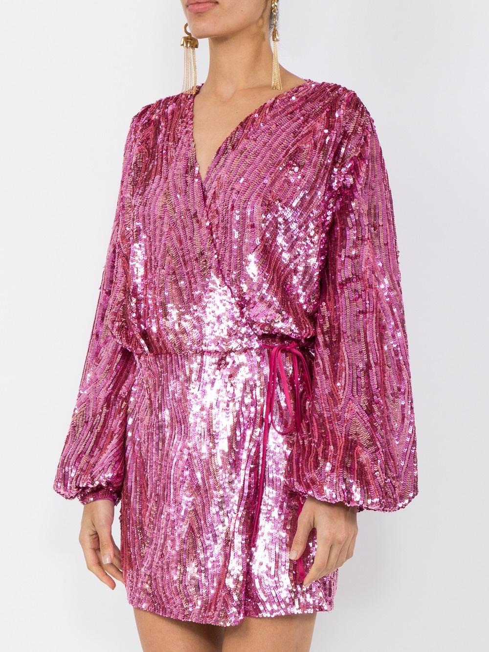 The Attico Pink Sequin Mini Wrap Dress Balloon Sleeve Size IT 40 US 8